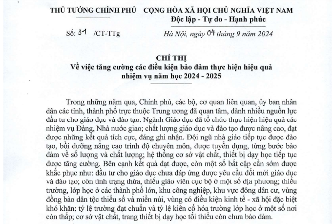 THỜI SỰ 21H30 ĐÊM 04/09/2024: Thủ tướng Chính phủ yêu cầu tăng cường các điều kiện bảo đảm thực hiện hiệu quả nhiệm vụ năm học 2024 – 2025.